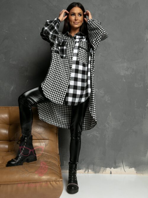 Koszula w kratę Madeira Long czarno-biała