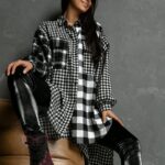 Koszula w kratę Madeira Long czarno-biała