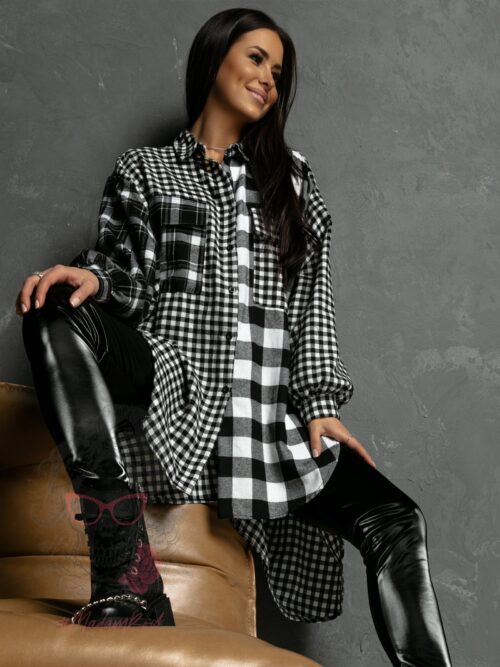 Koszula w kratę Madeira Long czarno-biała