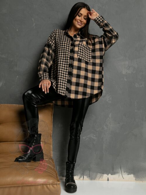 Koszula w kratę Madeira czarno-beżowa