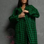 Płaszcz flauszowy Zumen w pepitkę czarno-zielony