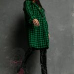 Płaszcz flauszowy Zumen w pepitkę czarno-zielony