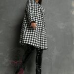 Płaszcz flauszowy Zumen w pepitkę biało-czarny