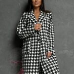 Płaszcz flauszowy Zumen w pepitkę biało-czarny