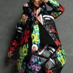 Płaszcz asymetryczny MC BeFree czarny w graffiti