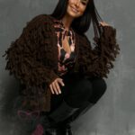 Sweter z frędzlami Marshi brązowy