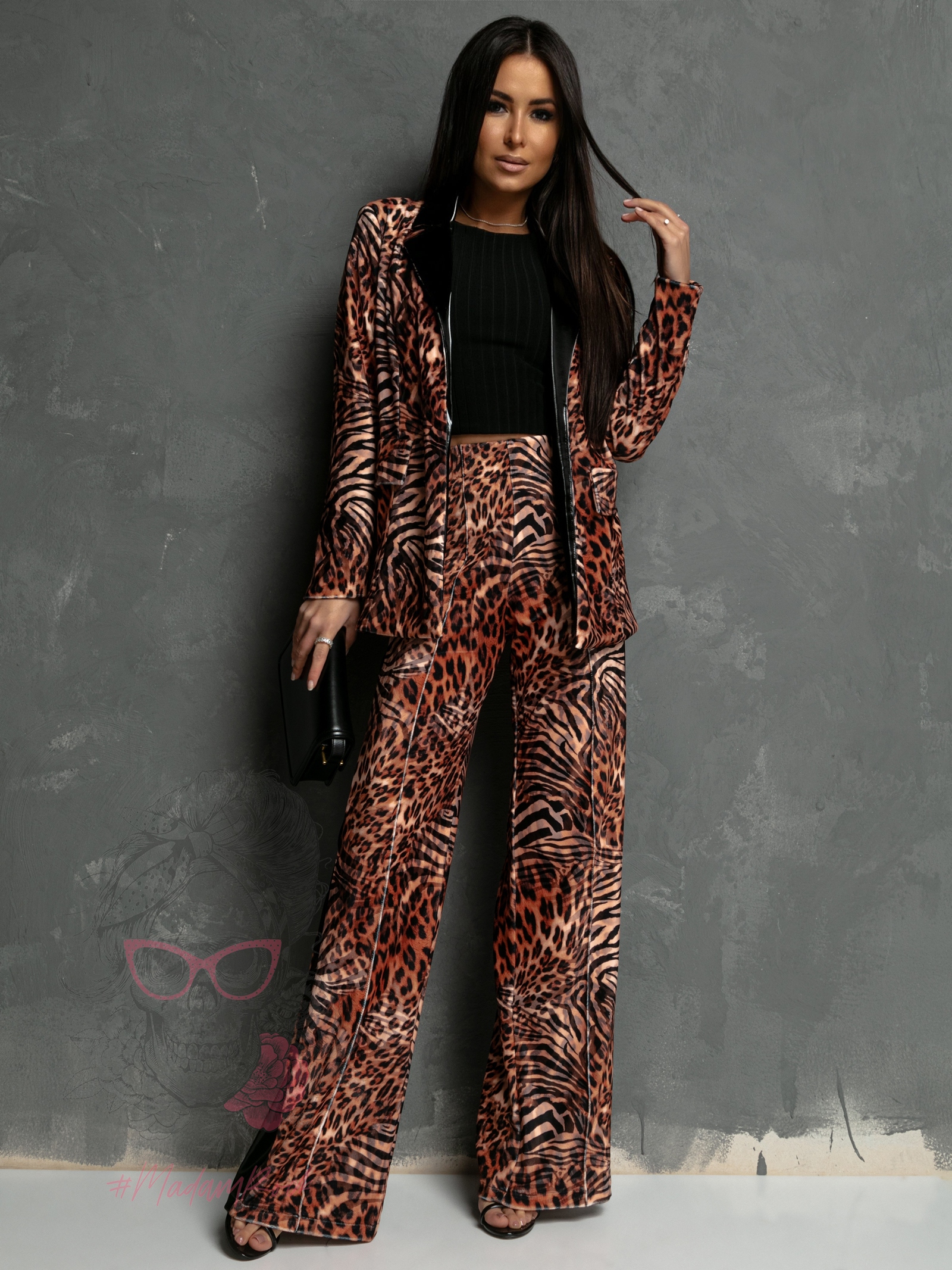 Garnitur welurowy NB Gonelo panterka