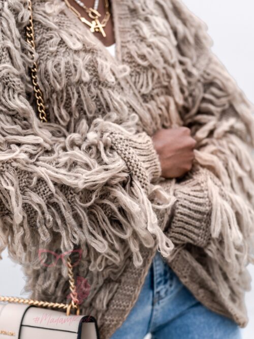 Sweter z frędzlami Marshi ciemny beż