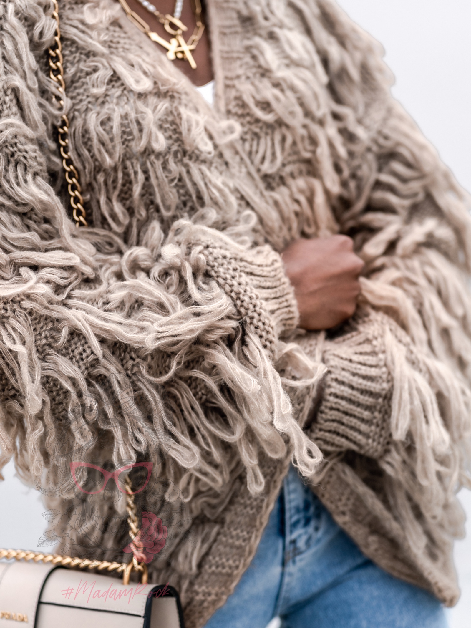 Sweter z frędzlami Marshi ciemny beż Sweter z frędzlami Marshi ciemny beż