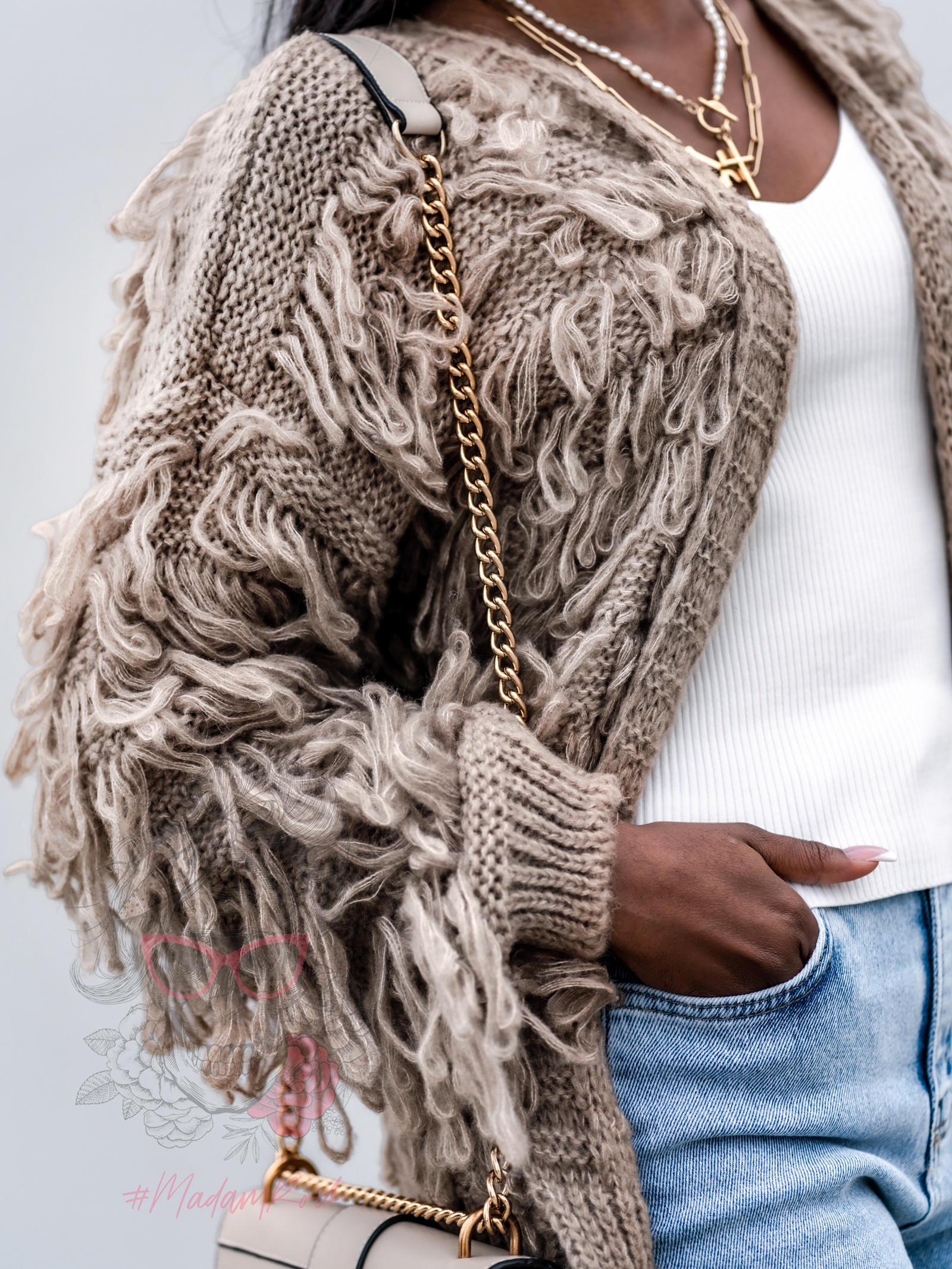 Sweter z frędzlami Marshi ciemny beż Sweter z frędzlami Marshi ciemny beż