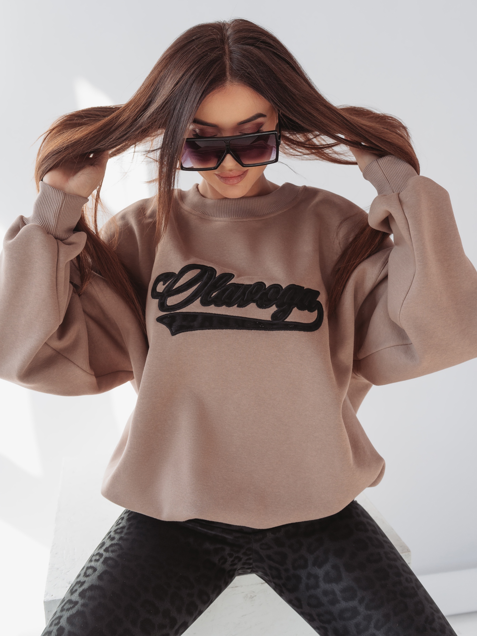 Bluza bawełniana Leopard Detail Ola Voga c.beżowa