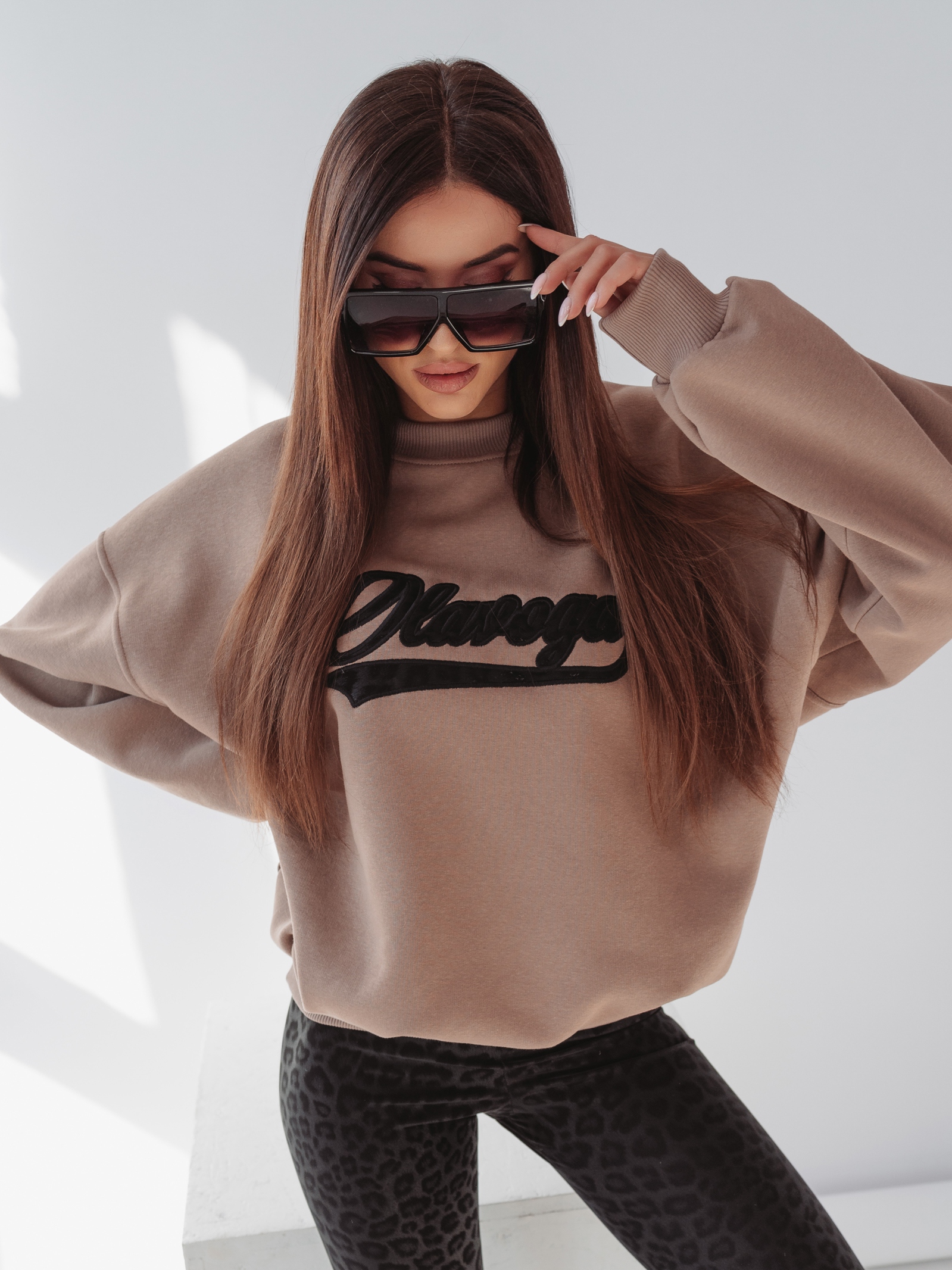 Bluza bawełniana Leopard Detail Ola Voga c.beżowa