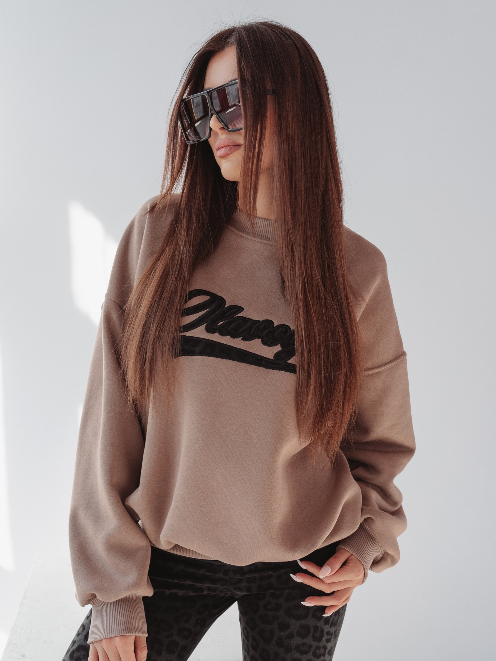 Bluza bawełniana Leopard Detail Ola Voga c.beżowa