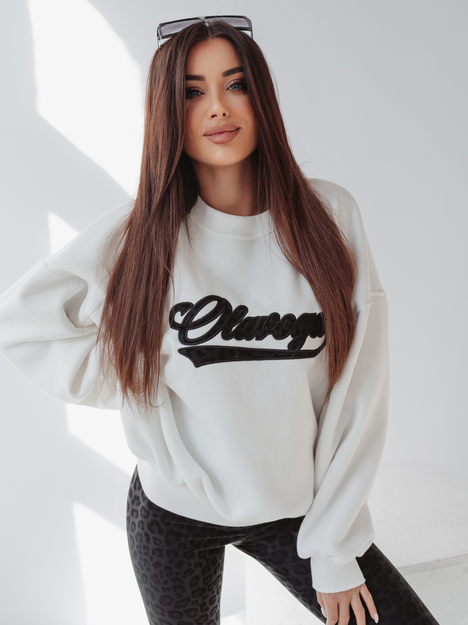 Bluza bawełniana Leopard Detail Ola Voga ecru