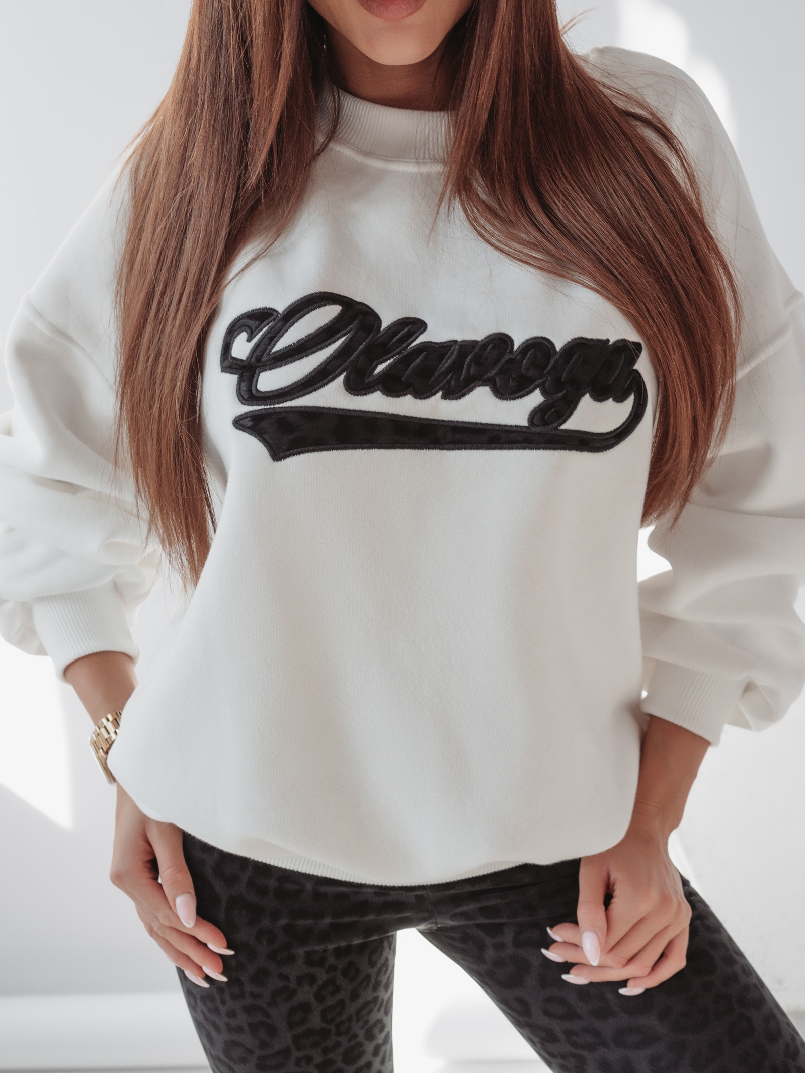 Bluza bawełniana Leopard Detail Ola Voga ecru