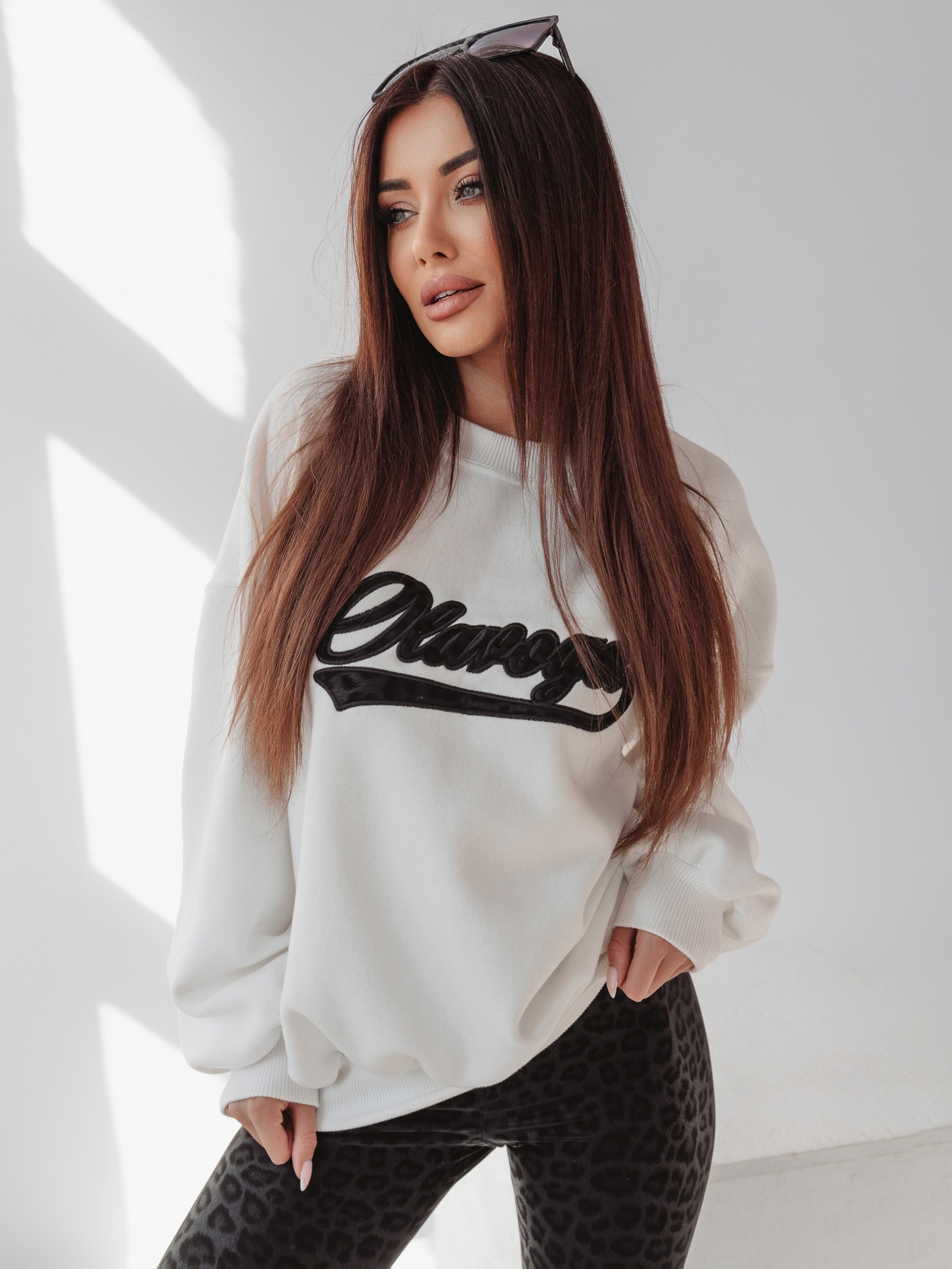 Bluza bawełniana Leopard Detail Ola Voga ecru