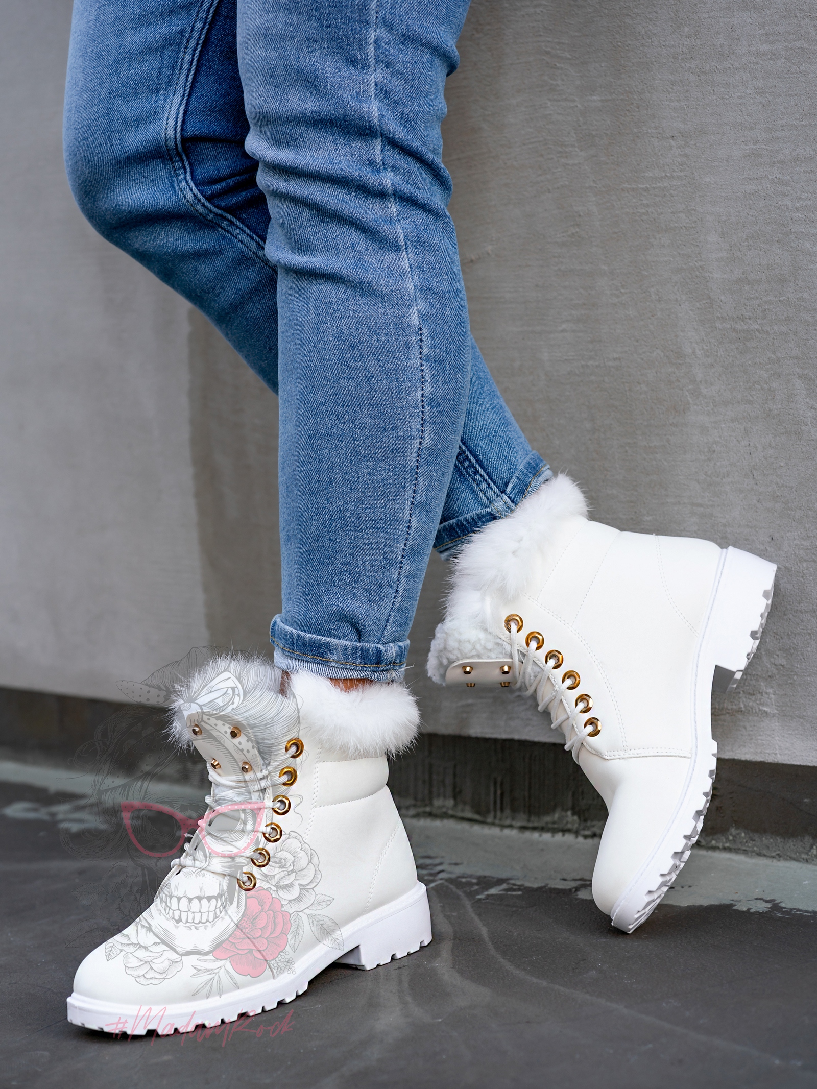 Timberki z futerkiem Madam Baix białe