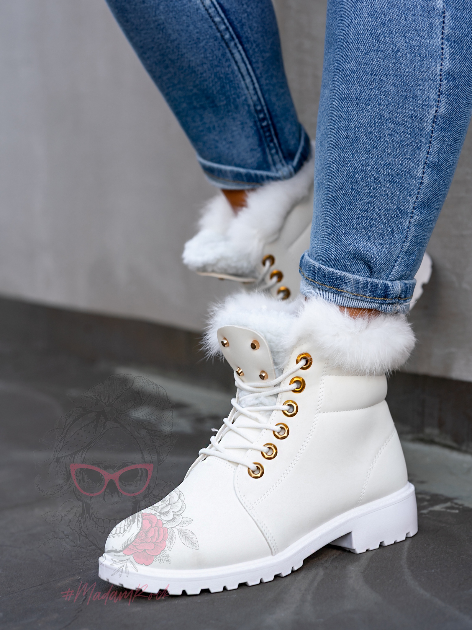 Timberki z futerkiem Madam Baix białe Timberki z futerkiem Madam Baix białe