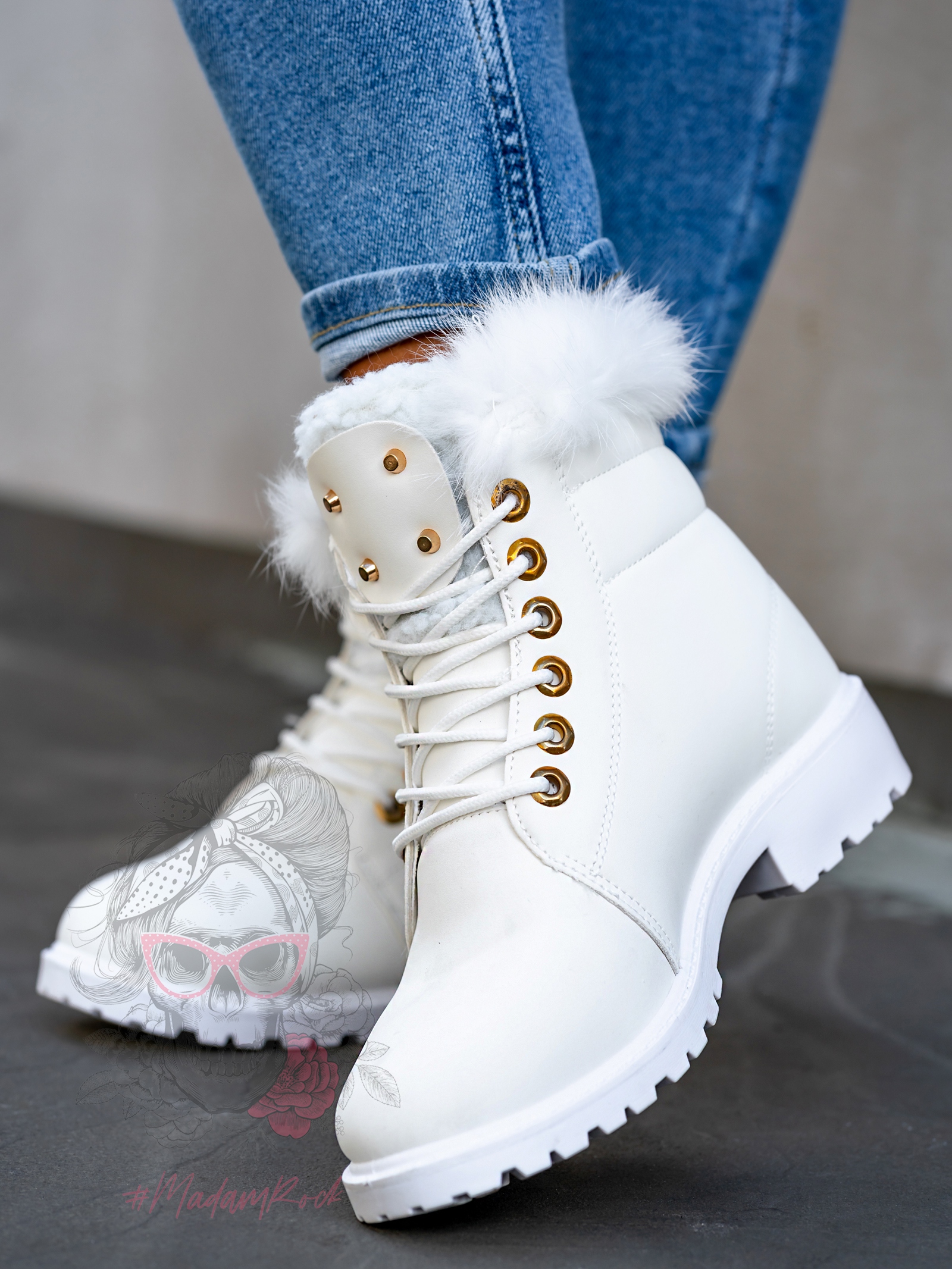 Timberki z futerkiem Madam Baix białe Timberki z futerkiem Madam Baix białe