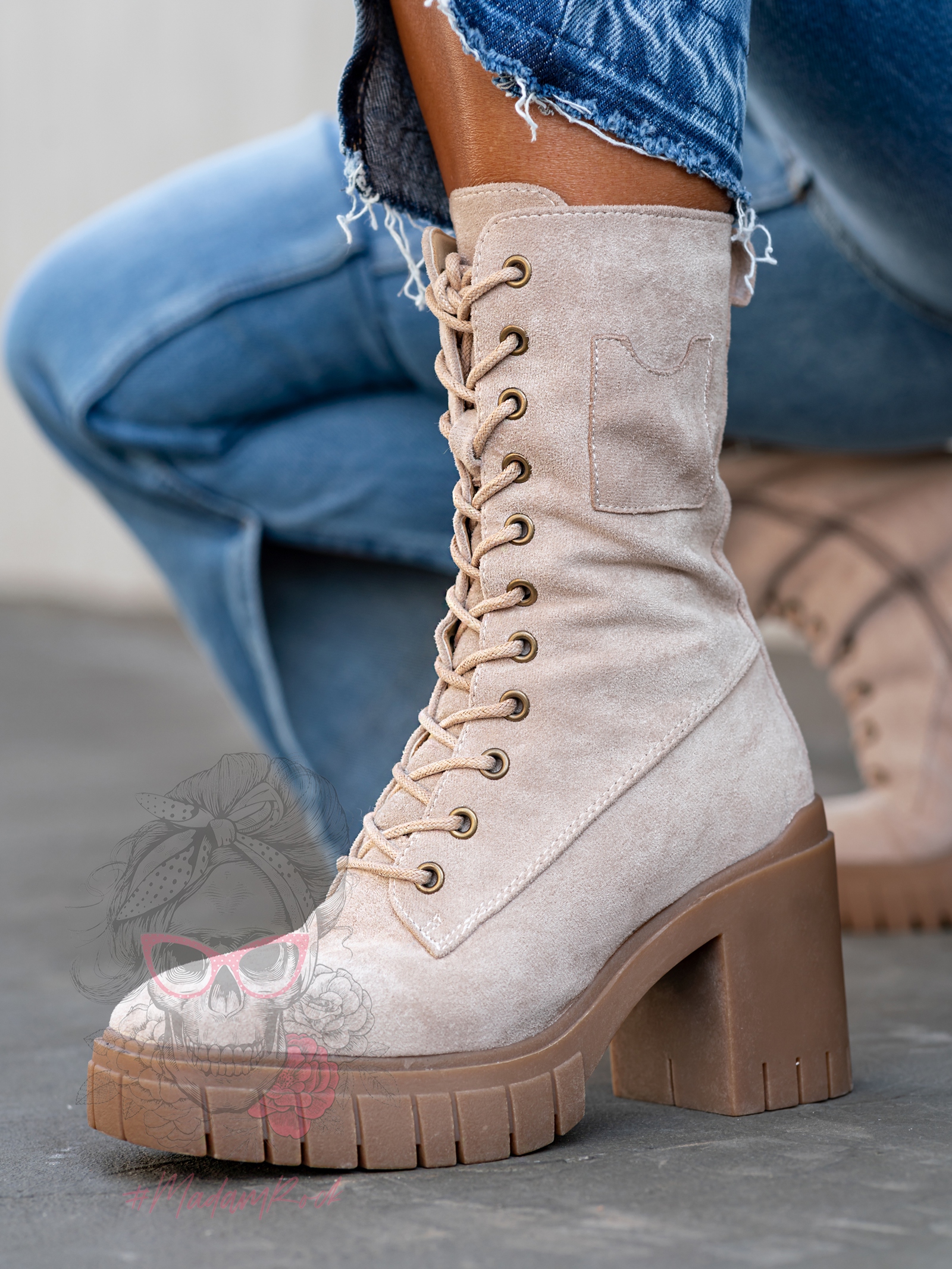 Botki na klocku Rock Geter beżowe