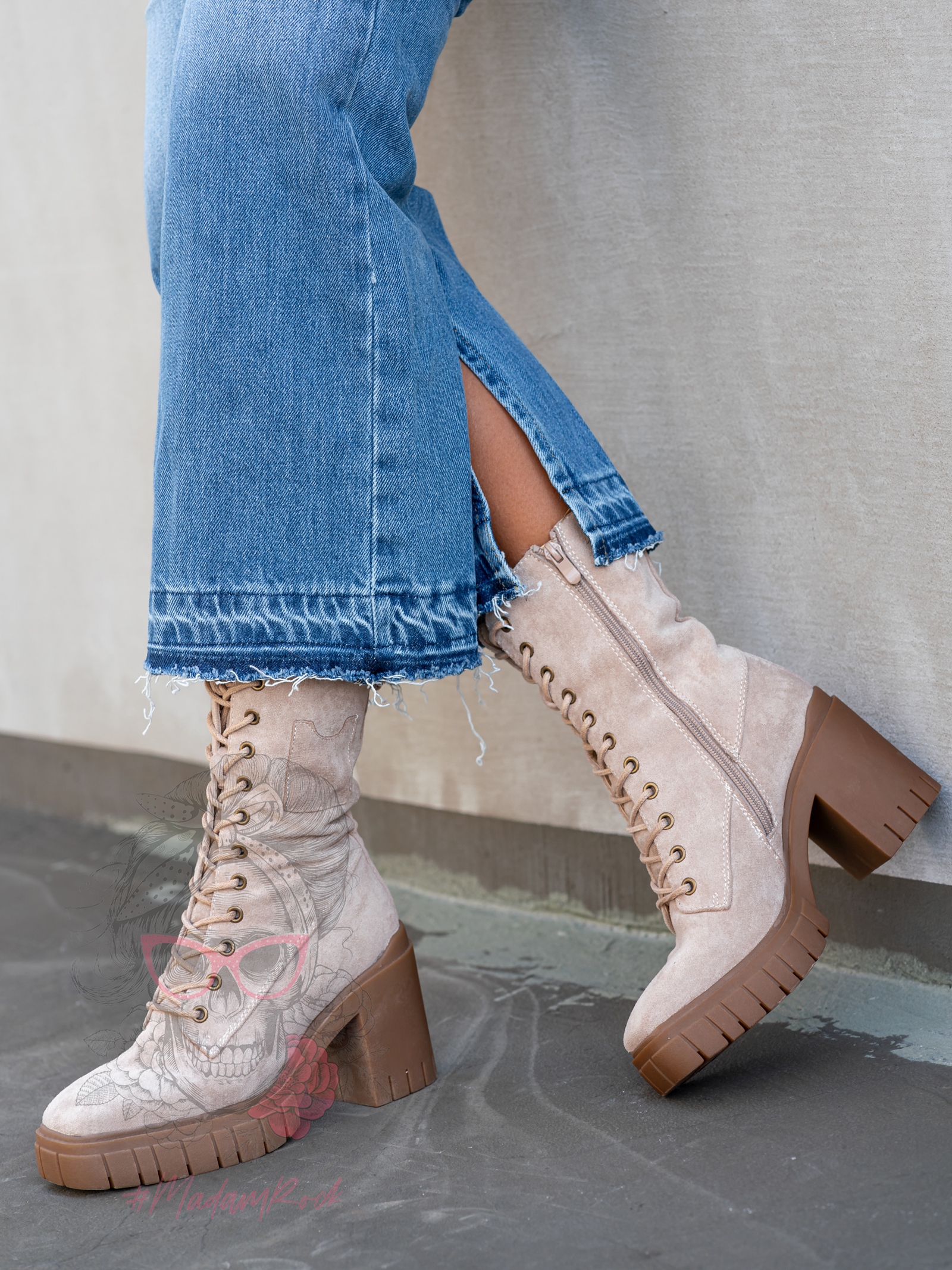 Botki na klocku Rock Geter beżowe