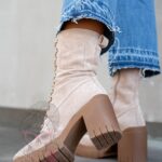 Botki na klocku Rock Geter beżowe