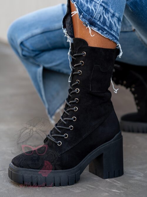 Botki na klocku Rock Geter czarne