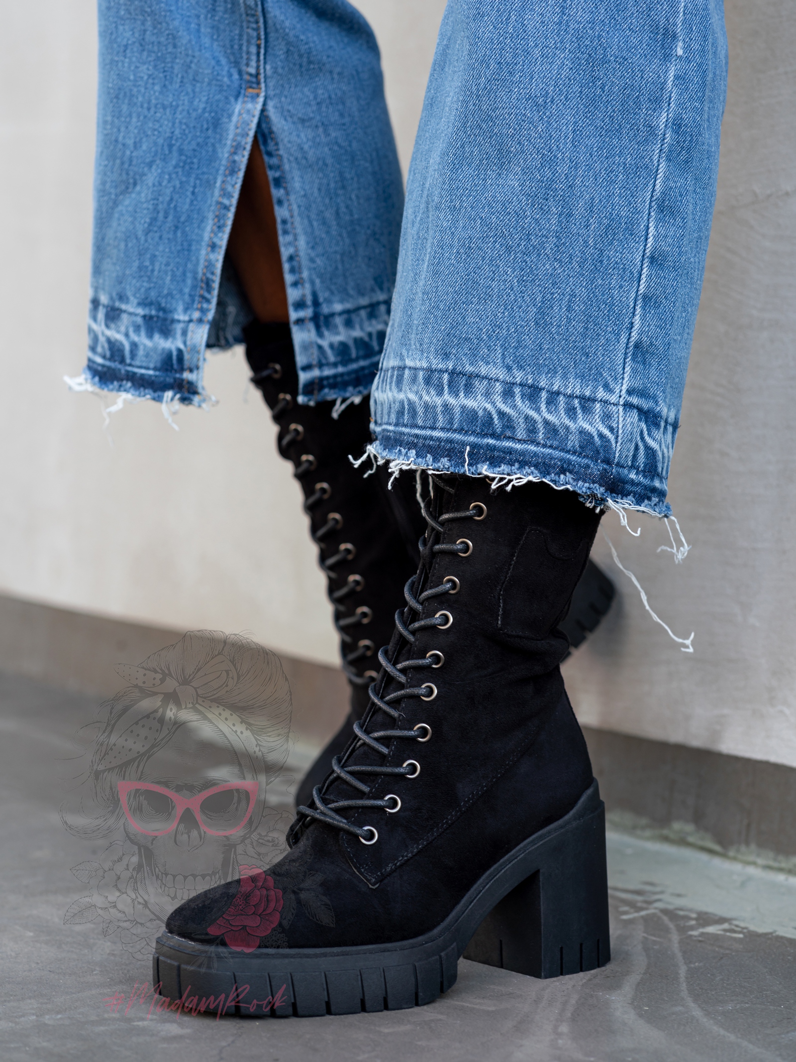 Botki na klocku Rock Geter czarne