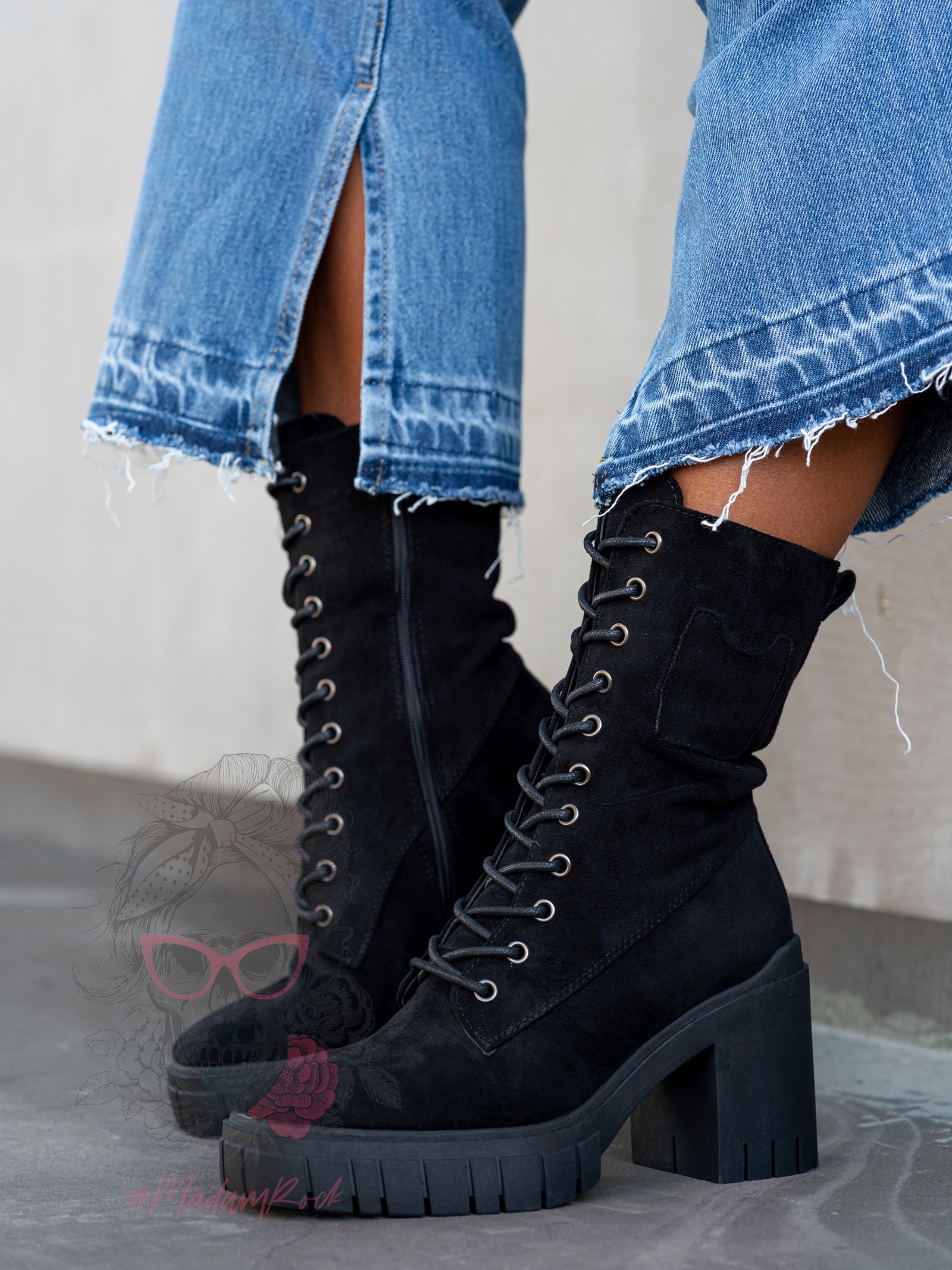 Botki na klocku Rock Geter czarne