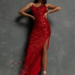 Sukienka asymetryczna błyszcząca Night Bling Ola Voga czerwona