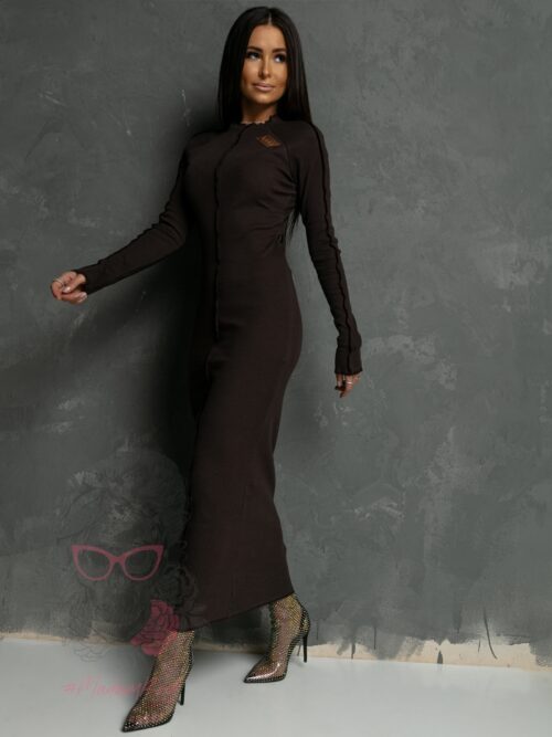 Sukienka prążkowana maxi LA Puntadas brązowa