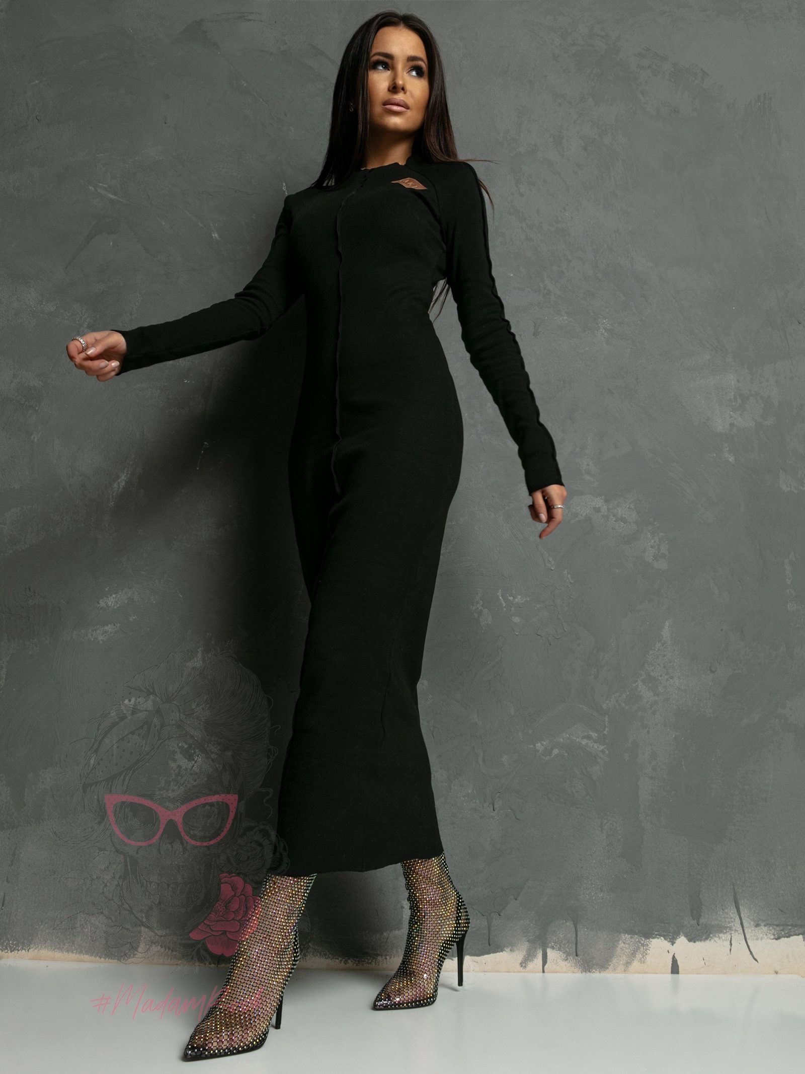 Sukienka prążkowana maxi LA Puntadas czarna Sukienka prążkowana maxi LA Puntadas czarna