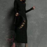 Sukienka prążkowana maxi LA Puntadas czarna