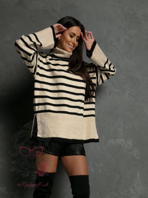 Sweter w paski golf Nakei beżowy