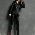 WYPRZEDANE-Marynarka pikowana skórzana Bited czarna