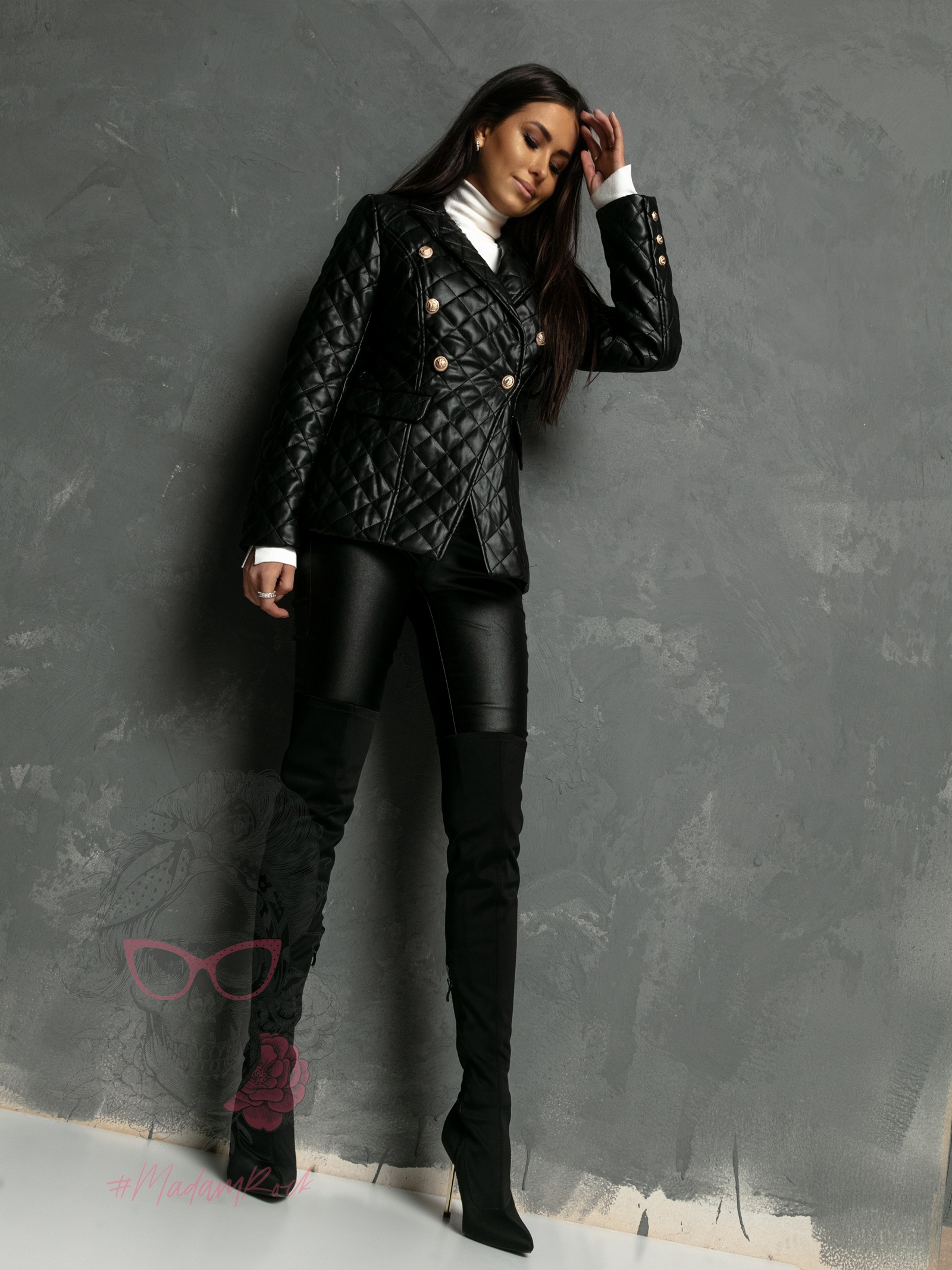 WYPRZEDANE-Marynarka pikowana skórzana Bited czarna WYPRZEDANE-Marynarka pikowana skórzana Bited czarna