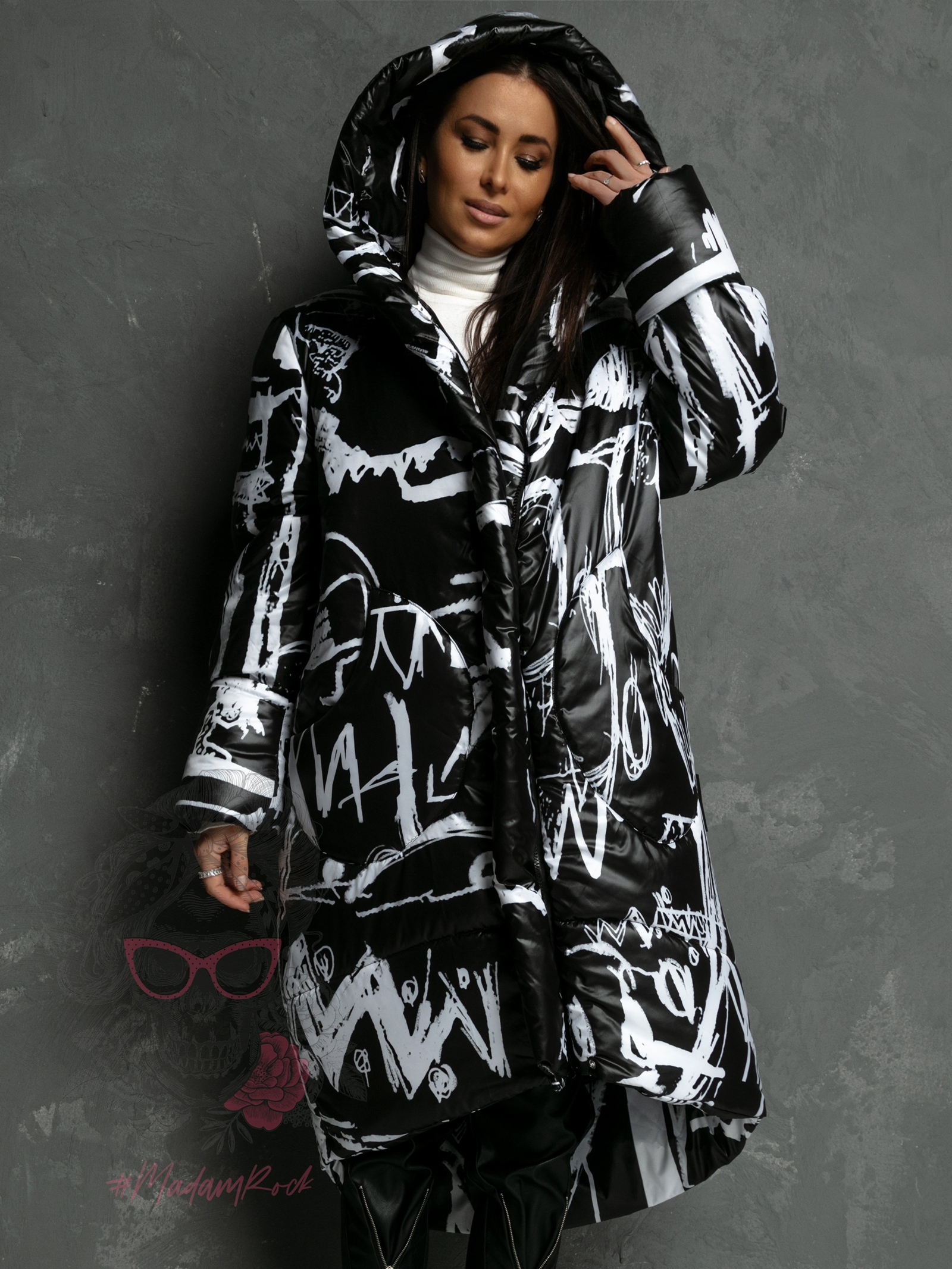 Kurtka długa MC Moon czarno-biała