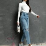 Spodnie mom fit Parli niebieskie