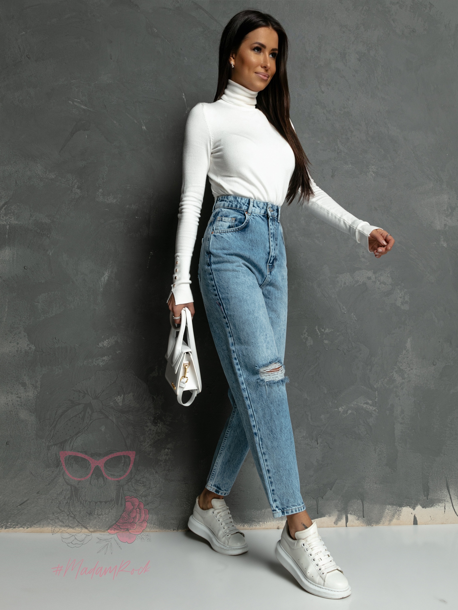 Spodnie mom fit Parli niebieskie