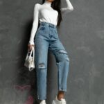 Spodnie mom fit Parli niebieskie