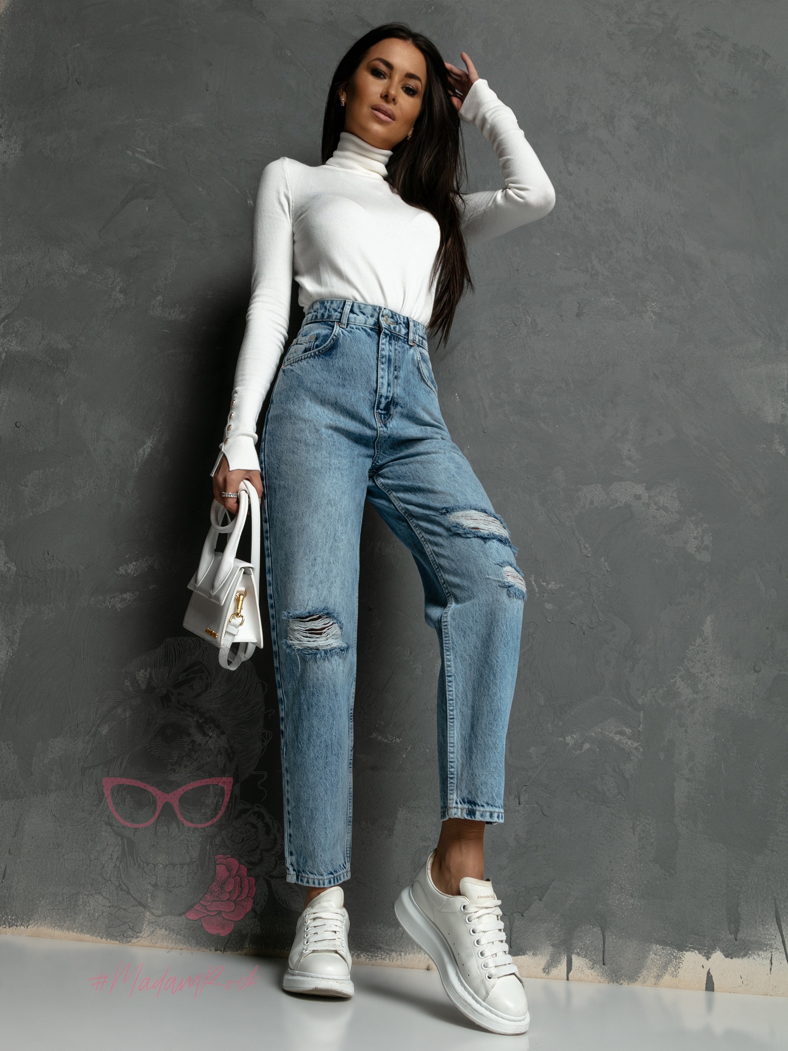 Spodnie mom fit Parli niebieskie