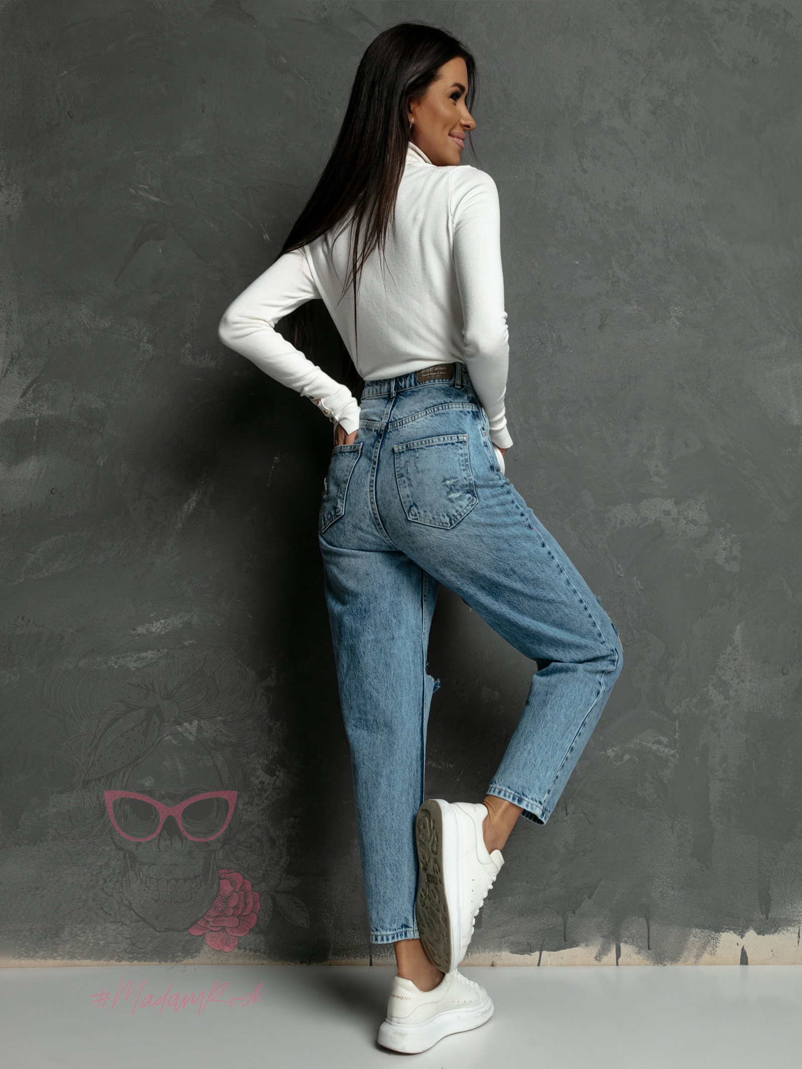 Spodnie mom fit Parli niebieskie