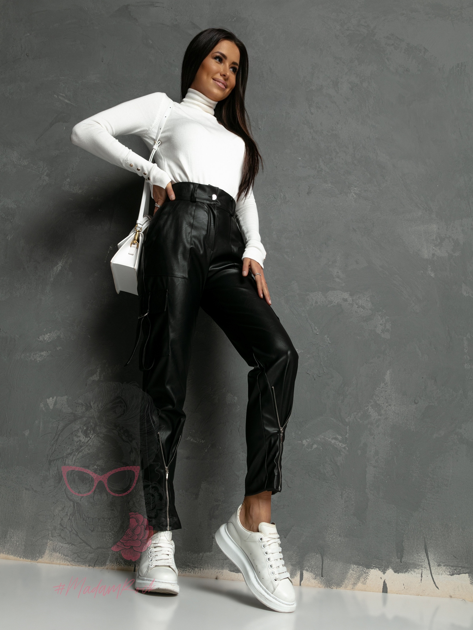 Spodnie skórzane bojówki Bogos czarne