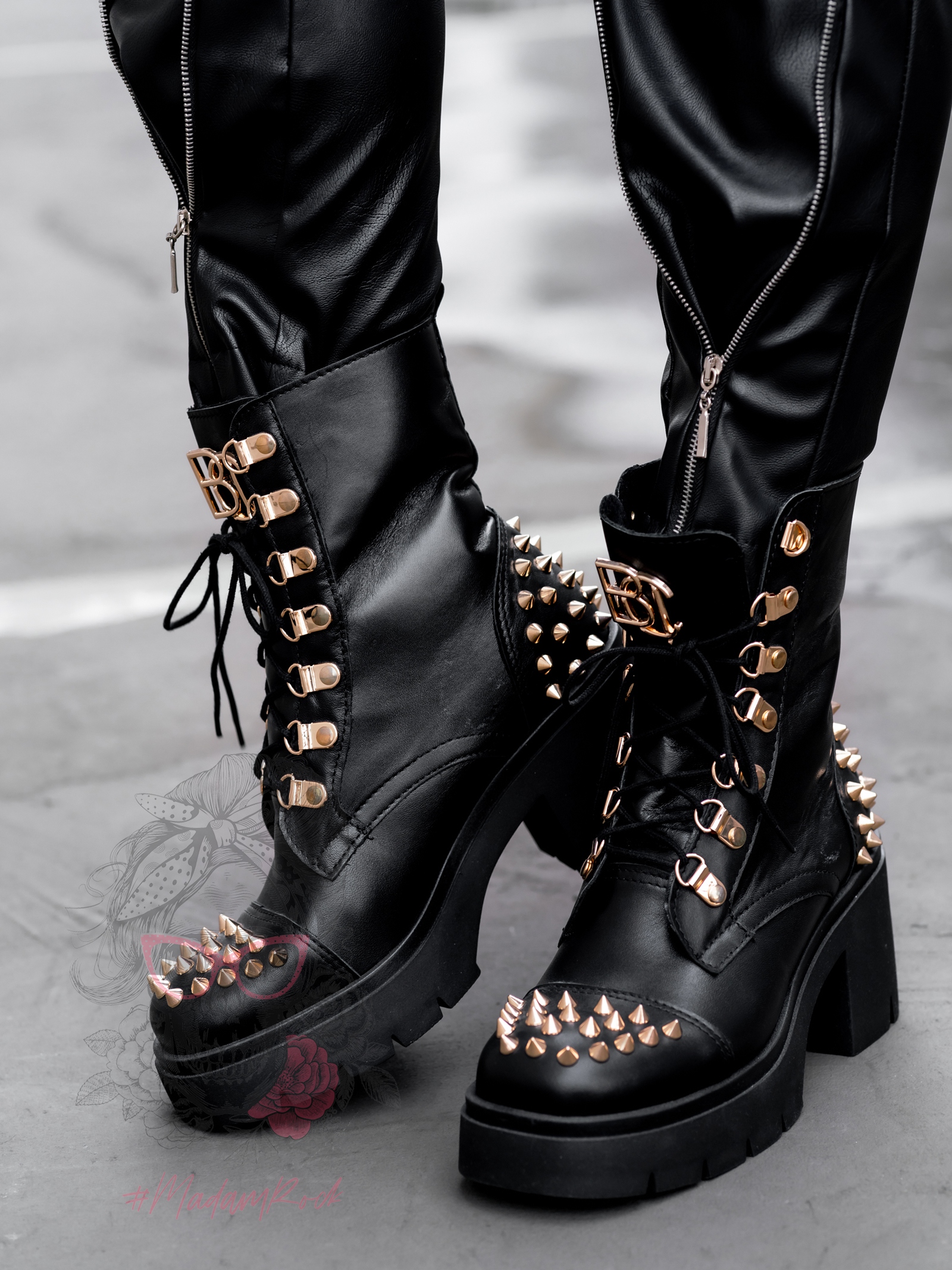 Workery z kolcami Picos Rock czarne