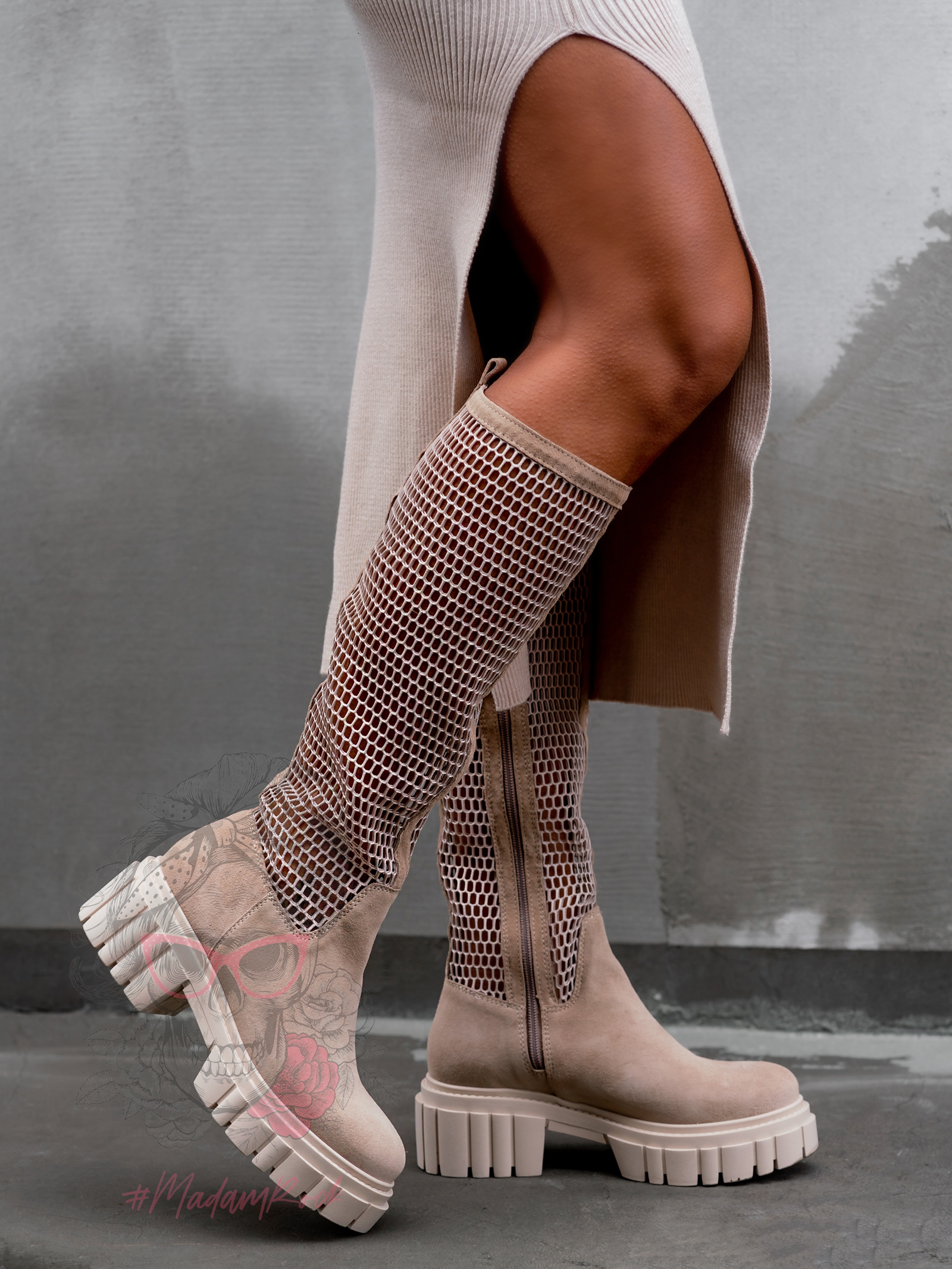 Kozaki oficerki kabaretki Rock Autoriz beżowe