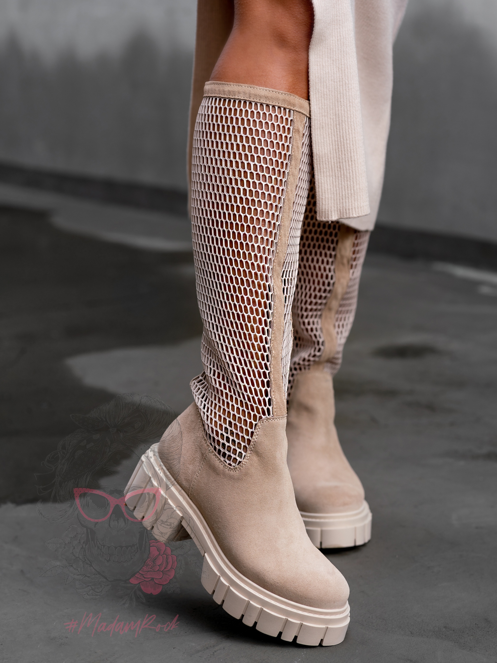 Kozaki oficerki kabaretki Rock Autoriz beżowe