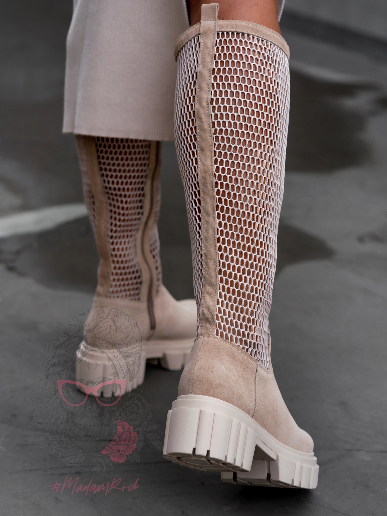 Kozaki oficerki kabaretki Rock Autoriz beżowe