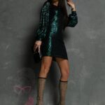 Sukienka cekinowa NB Capullo butelkowa zieleń