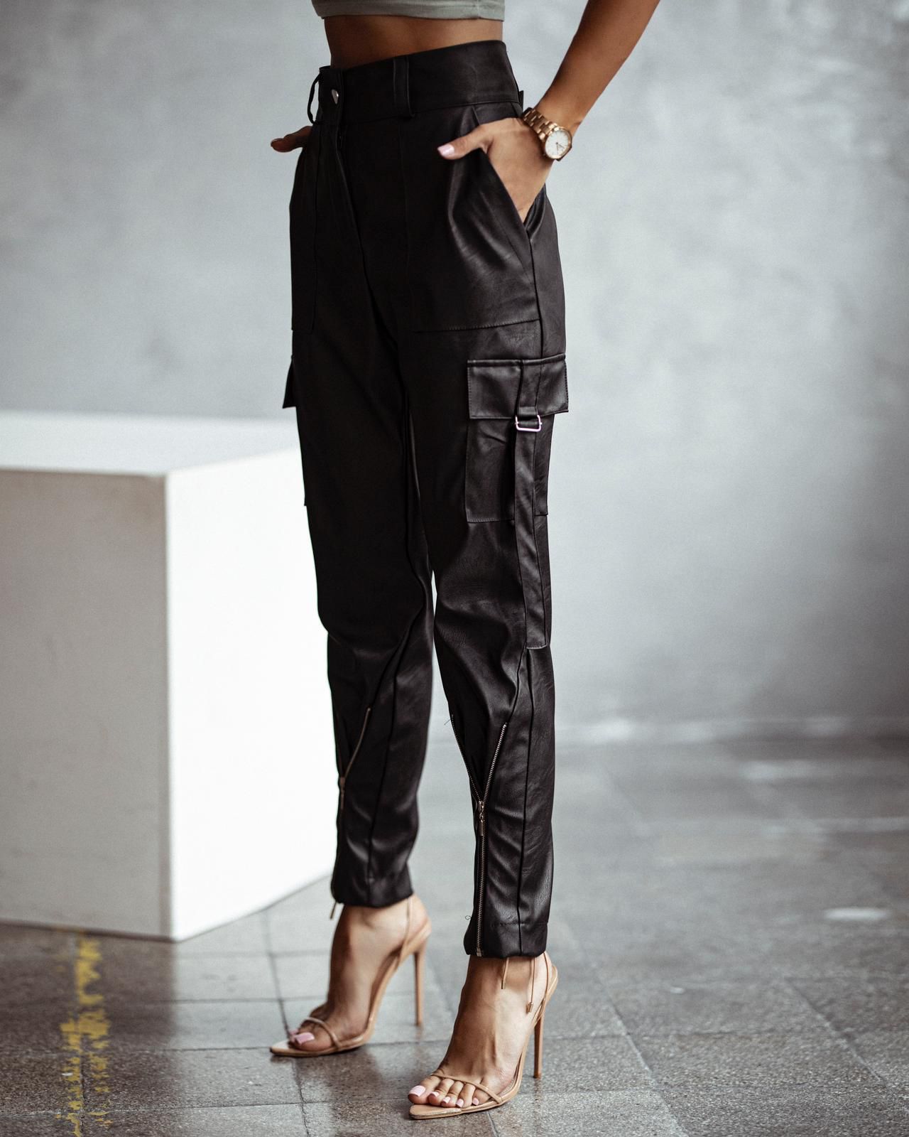 Spodnie skórzane bojówki Bogos czarne