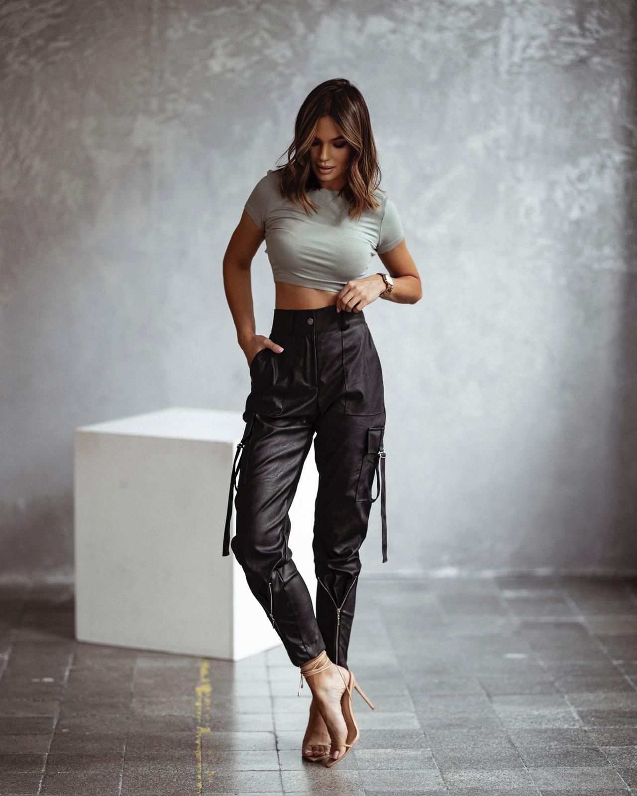 Spodnie skórzane bojówki Bogos czarne Spodnie skórzane bojówki Bogos czarne